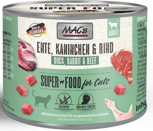 Mac's Nassfutter für Katzen in Dose mit Ente, Kaninchen und Kalb 200gr