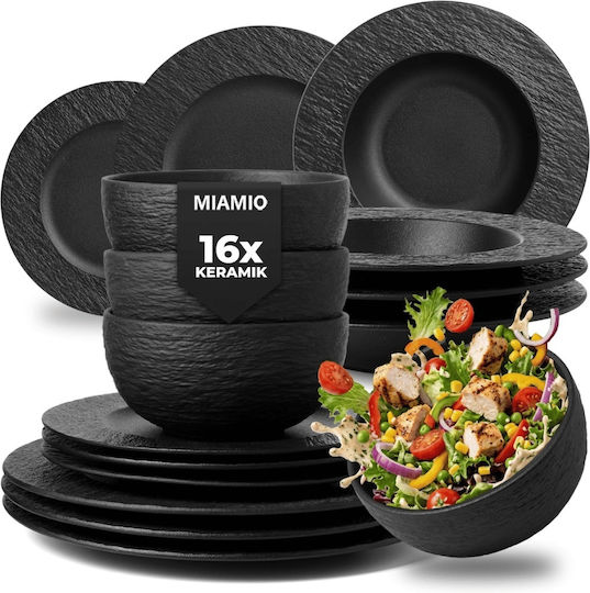 Miamio Σερβίτσιο Πιάτων Κεραμικό Μαύρο 16τμχ Miamio Σερβίτσιο Πιάτων Κεραμικό Μαύρο 16τμχ