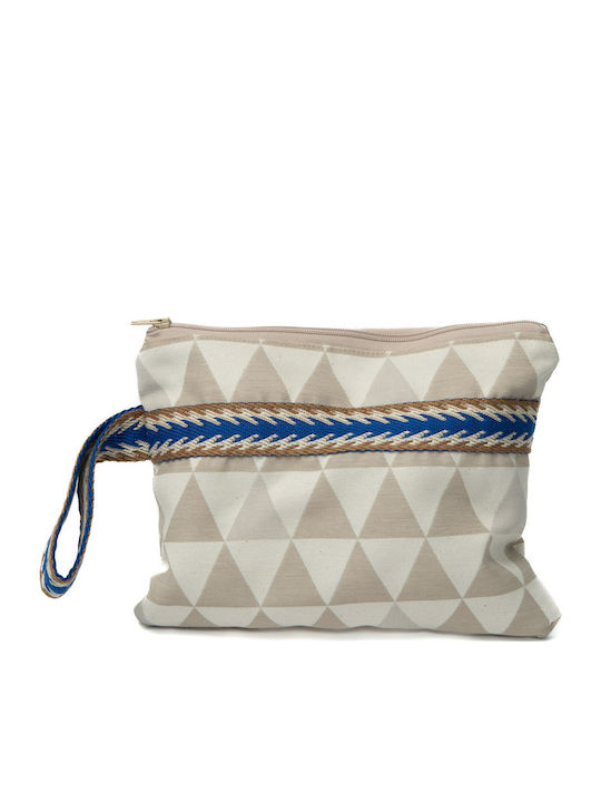 Чанта Pouch Триъгълна Бежова Екру Каишка Бежова Синя М30-22у См