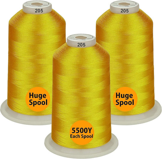 Embroidery Thread Set 3 Spools 5000 M Yellow Color