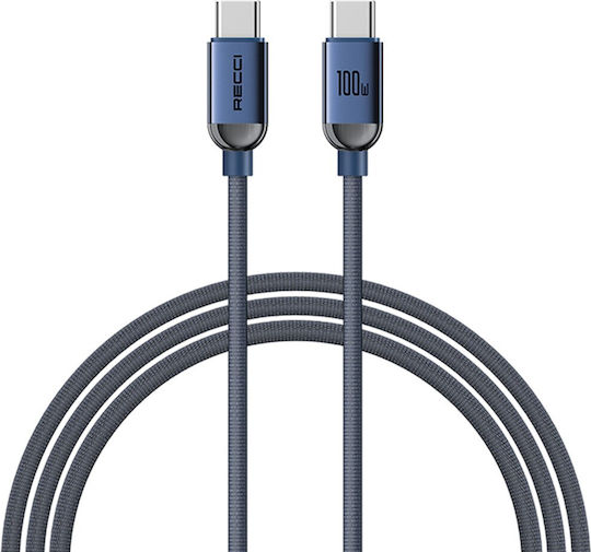 Recci Braided USB 2.0 Cable USB-C male - USB-C 30W PD Μπλε 1.2m RS09CC