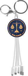 Yello Koko Cablu Usb 3 În 1 Micro-usb Usb-c Lightning Design Astrology Libra Breloc Alb