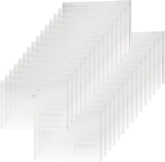 Hands Document Folder Set 30 Pcs A4 Size Plastic 33.5 X 23.5 Cm Clasp Closure Reusable Transparent