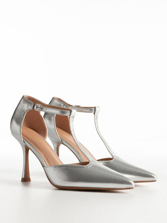 Pumps mit Stiletto-Absatz & Riemchen Silber