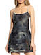 Summer Mini Evening Dress Open Back with Mesh Blue