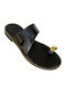 Leather Women's Flat Sandals in Black Color