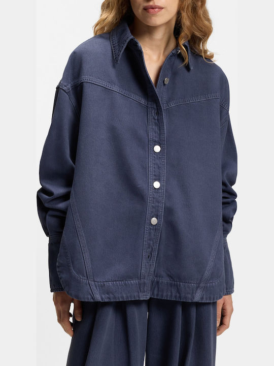 Women's Denim Long Sleeve Shirt Smoky Blue