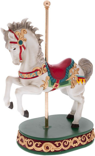 Weihnachtsfigur Weiß Polyresin Pferd Karussell Vertikale Komposition 30x18,5x40cm