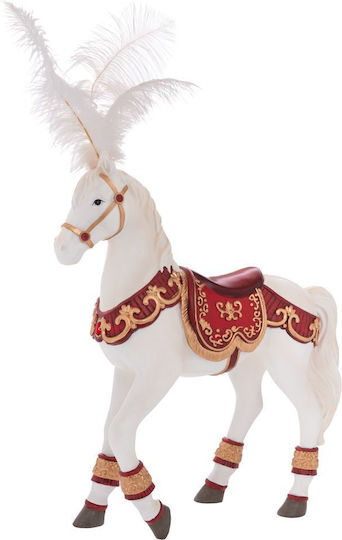 Weihnachtsfigur Weißes Polyresin Pferd Rote Kleidung 35x12x56cm