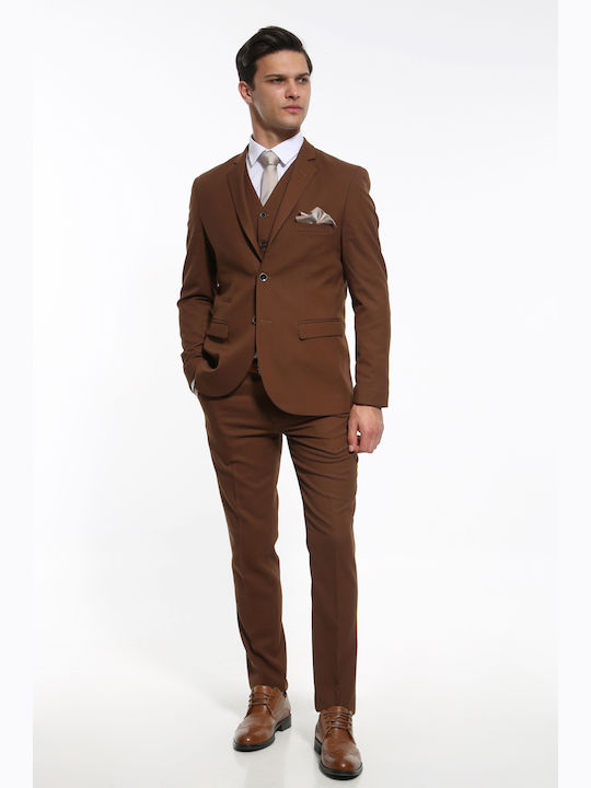 Costum De Mireasă Bărbați Cu Fit Slim Culoare Tabac