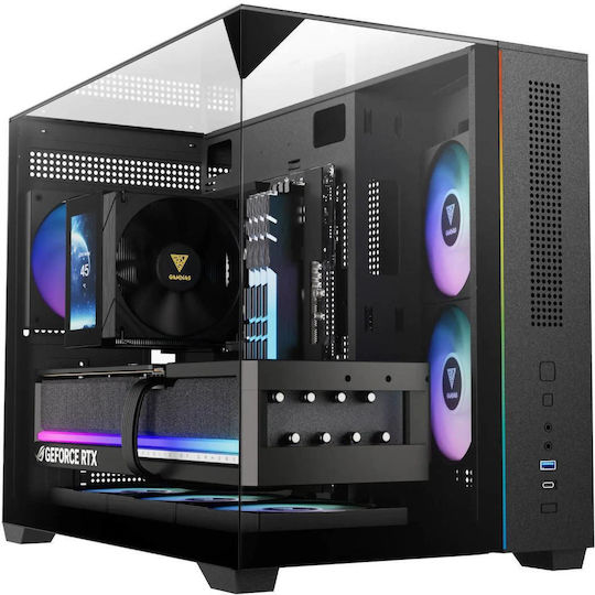 Gamdias Atlas M3M Gaming Micro Tower Κουτί Υπολογιστή με Πλαϊνό Παράθυρο Μαύρο
