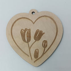 Wooden Decorative Heart Engraving Tulips Toxylo