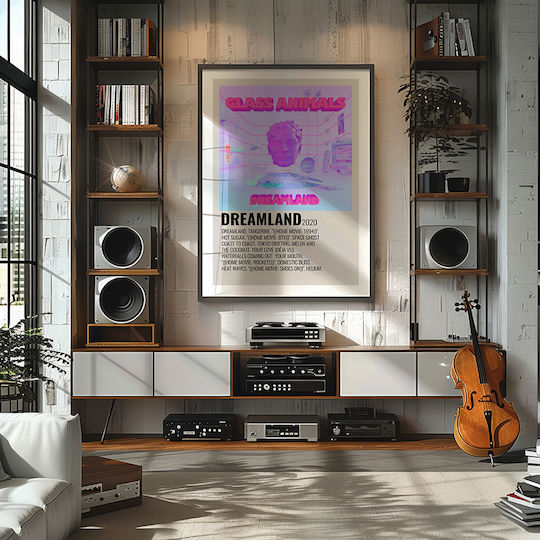 Плакат Музика Dreamland Glass Animals Ms544 21см X 30см Рамка Кафяво Дърво