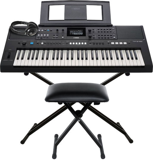 Yamaha Tastatur PSR-E483 mit 61 Tasten mit Ständer, Kopfhörer und Hocker Schwarz