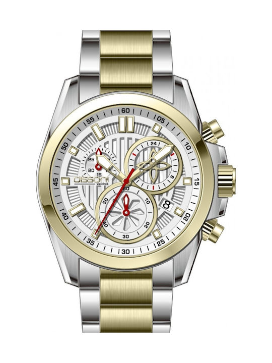 Dissoni Herrenuhr 46mm Chronograph Batterie mit Gold Metallarmband