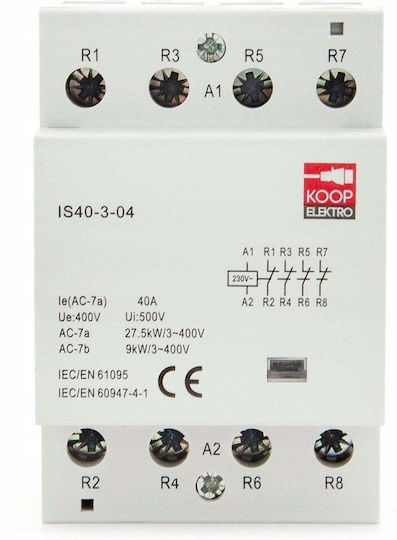 Ρελέ Ράγας 40A Τριπολικό με Τάση 230V