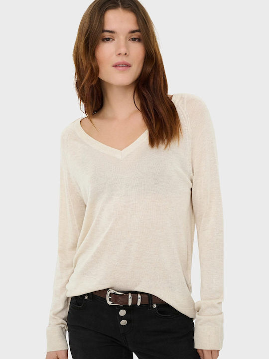 Only Vienna Damen Pullover mit V-Ausschnitt Ecru