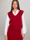 Winter Women's Sleeveless Tunic with V-Neck Dark Red