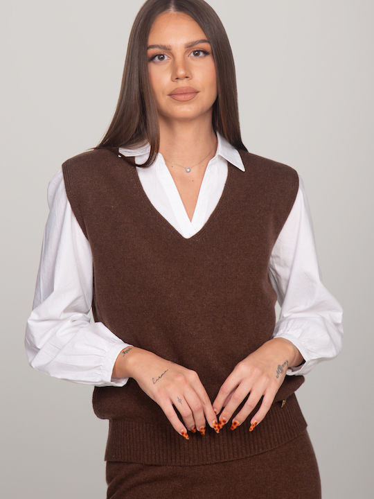Winter Women's Tunic Sleeveless with V-Neck Brown