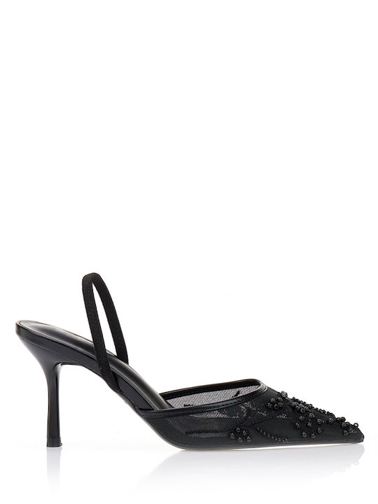 Synthetic Leather Pointed Toe Black High Heels