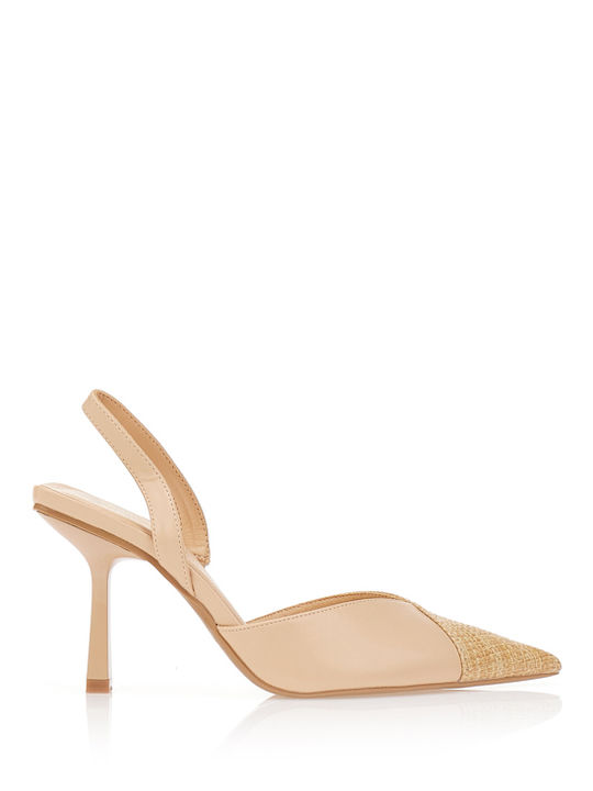 Tsoukalas Pointed Toe Beige High Heels with Strap