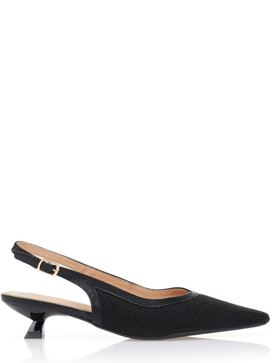 Leder Pumps mit Riemchen & flacher Absatz Schwarz