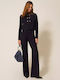 Women's High-waisted Fabric Trousers Flared Dark Blue