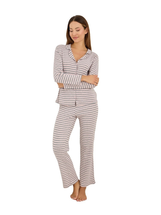 Siyah Inci Set Pijamale pentru Femei Light Grey