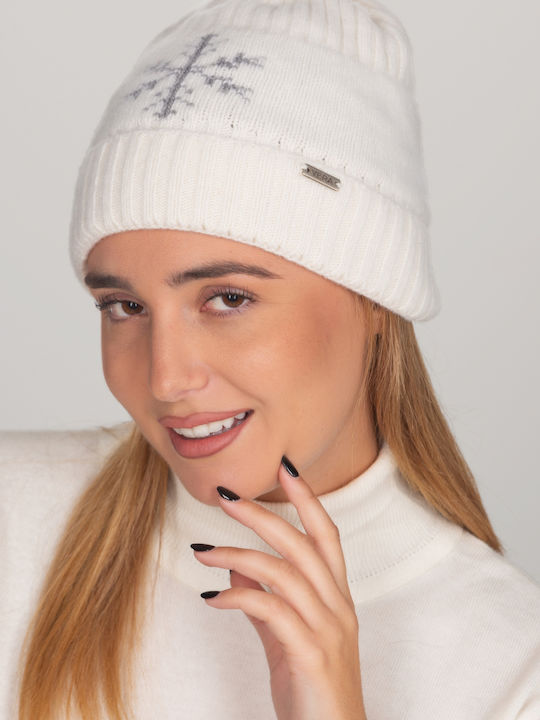 Beanie Γυναικείος Σκούφος Πλεκτός σε Εκρού χρώμα