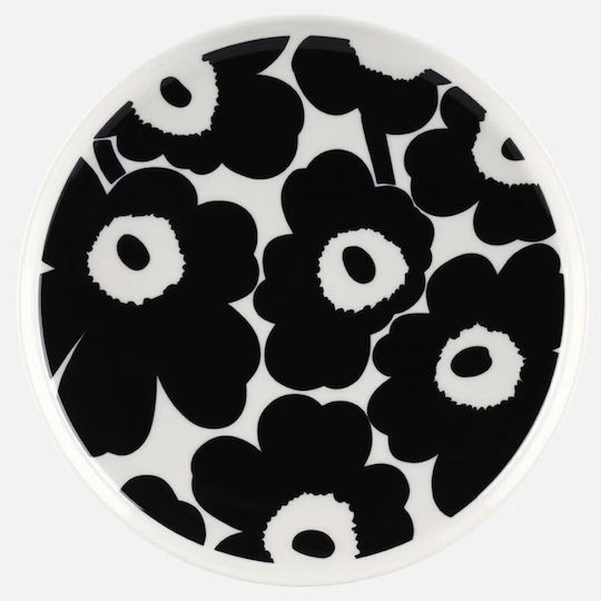 Marimekko Oiva Unikko Shallow Ceramic Serving Plate White with Diameter 25cm