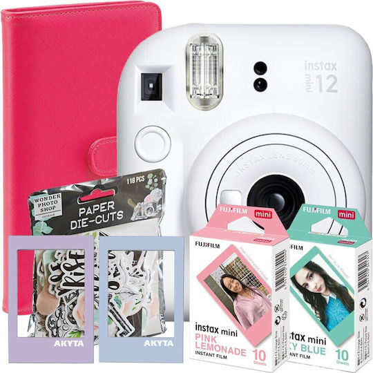 Fujifilm Instax Mini 12 Color Memories Set Instant Cameră Foto + Set cu Film Pink Lemonade & Sky Blue, Rame Magnetice, Album & Autocolante Alb