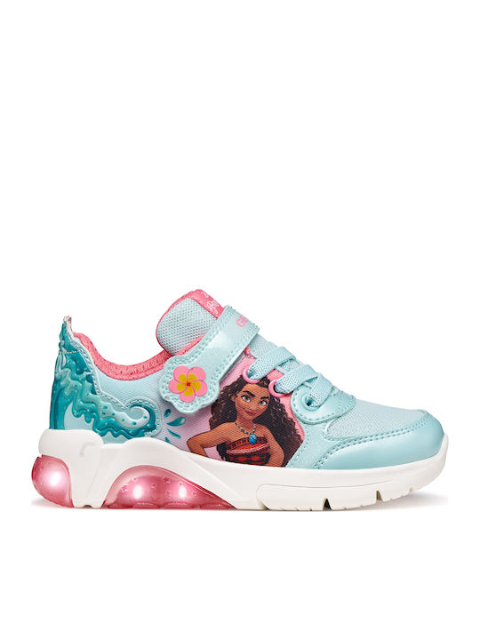 Kids Anatomic Sneakers with Hoop & Loop Closure and Lights Turquoise