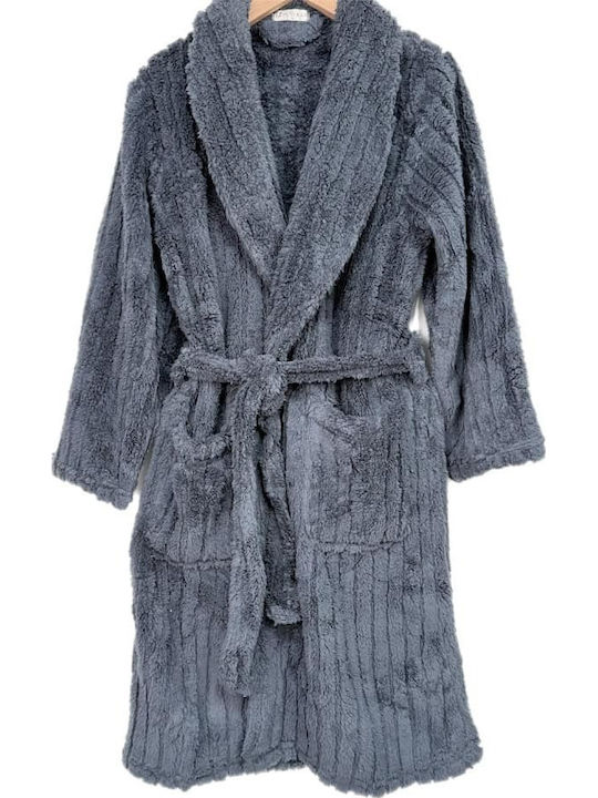 Lovelx Homewear Χειμερινή Ανδρική Ρόμπα Γκρι