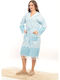 SteweHome Blaues Damen Bademantel mit Kapuze Dünn 100% Baumwolle S M