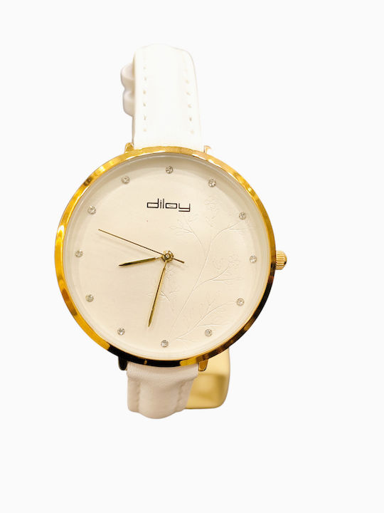 Diloy Straps Γυναικείο Ρολόι Μπαταρίας με Λευκό Δερμάτινο Λουράκι