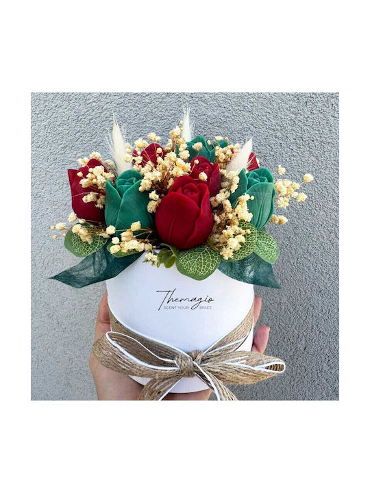 Buchet Aromatic Flori Lumânare Soia Lalele Roșii-Verzi 12x14cm