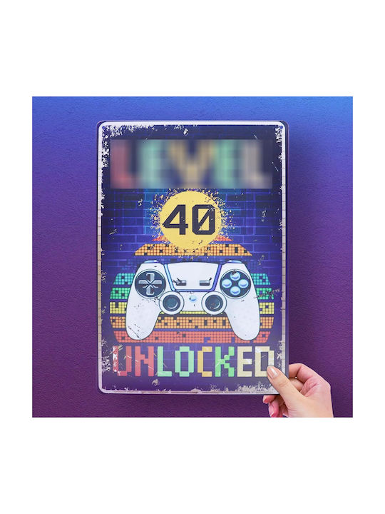 Decorative Sign Gamer Level 40 Handmade Made of Metal 30x20cm