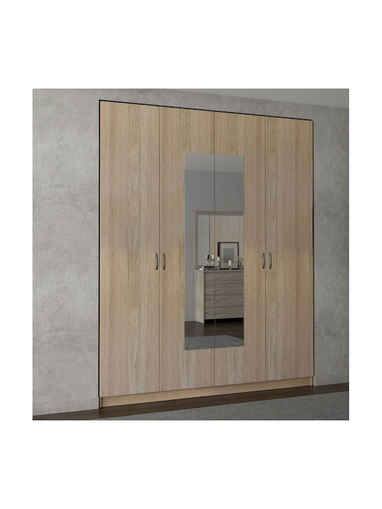Τετράφυλλη Ντουλάπα με Καθρέπτη Λάττε 182x60x220cm