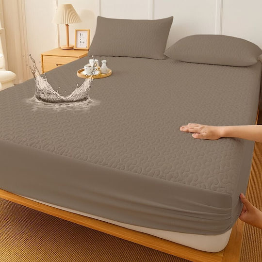 Pucioasa Protecție pentru Saltea Set cu Față de Pernă Semi-dublu Waterproof Maro 120x200cm