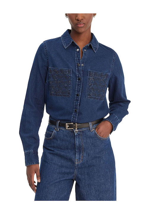Guess Дълъг ръкав Женска Дънково Риза Denim Blue