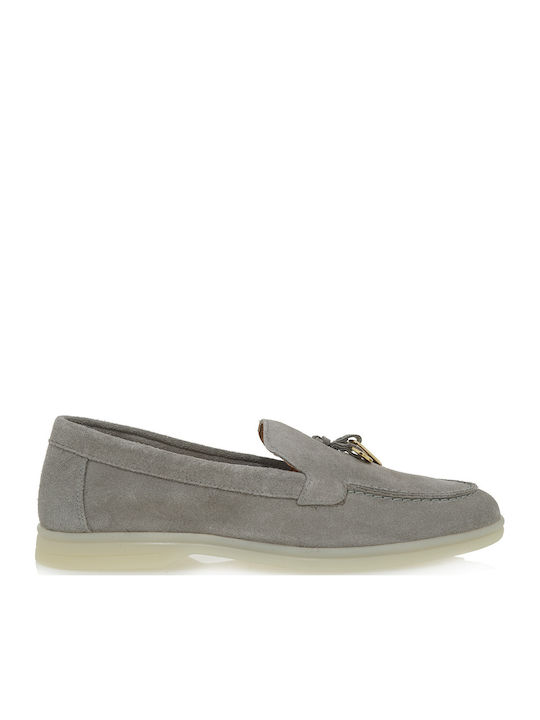 Leather Women's Loafers in Gray Color