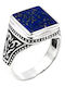 Men's Handmade Silver Ring Black Patina & Natural Lapis Lazuli