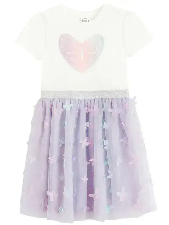 Children's Dress Short Sleeve Tulle White, Purple