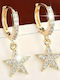 Gold Hanging Hoop Earrings Stars & Rhinestones
