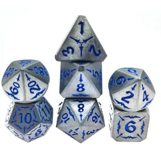 Suegao Set 7 Eagle Solid Metal Dice Role-playing Games Silver Blue
