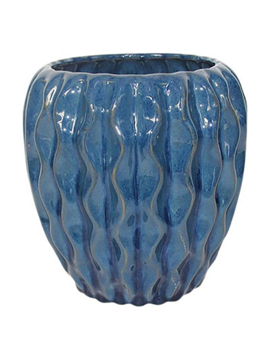 Βαζο Πηλινο Μπλε Κυλινδρικο Ραβδωσεις Φ19x19cm 6/κιβ