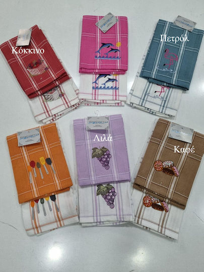 Πετσέτα Κουζίνας Πετρόλ 2τμχ 45x65cm Νέο Σxεδ Κέντημα Waffla Home & Style Γκρί Λευκό