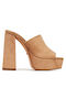 Damen Pantoletten mit Chunky Hoch Absatz in Beige Farbe