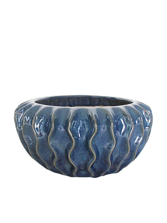 Marhome Plant Pot-Bazo Clay Blue Oval Ribbed Φ26x11cm 4/box 06-99072