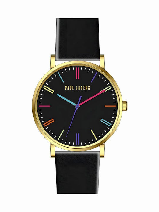Paul Lorens Мъжки Часовник 41mm На Батерия с Черна Кожена Каишка